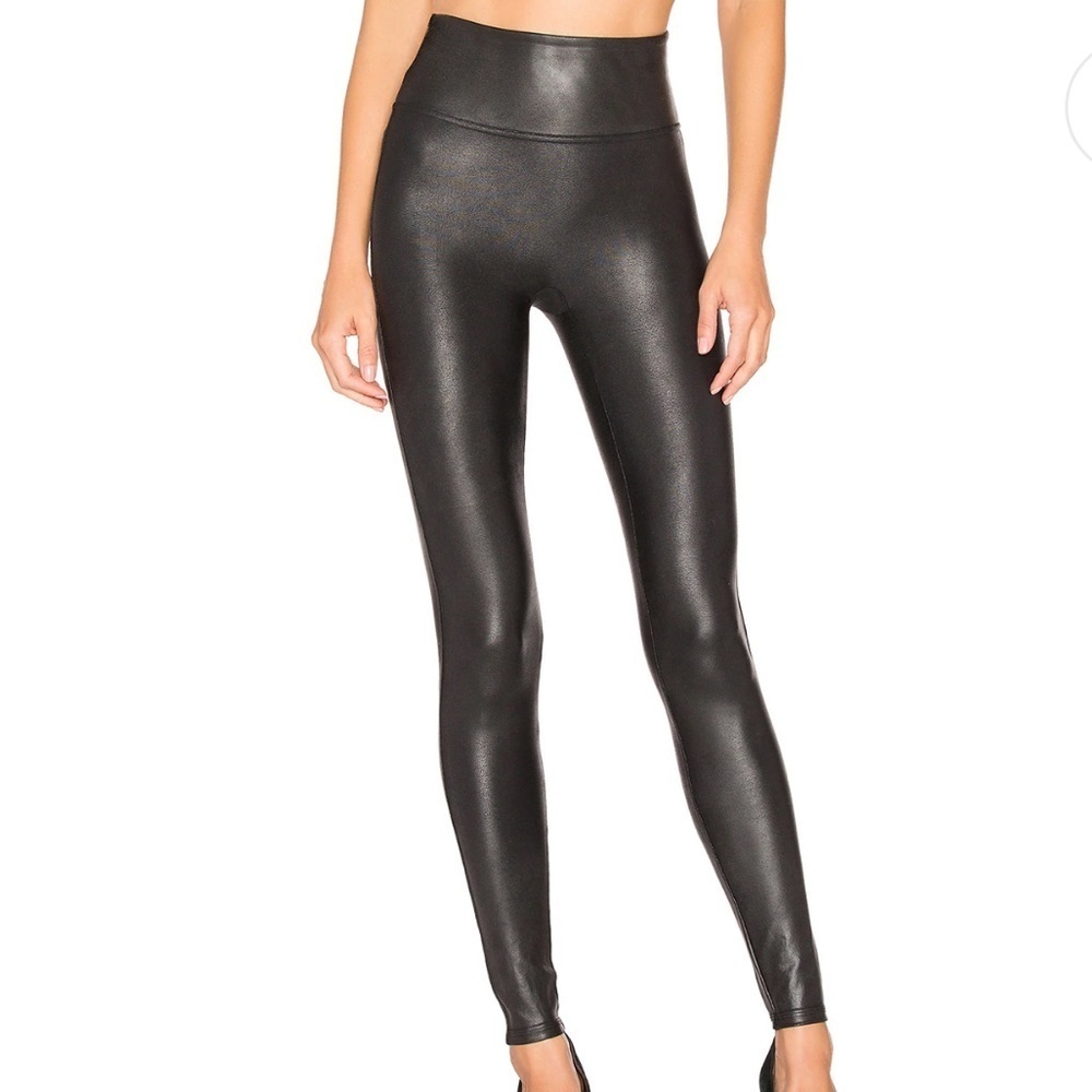 SPANX Black Faux Leather Pull On Leggings Size Small